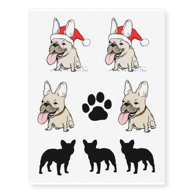 French Bulldog Silhouettes and Cartoon Dogs Temporary Tattoos (Front)