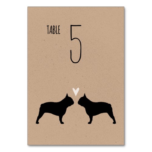 French Bulldog Silhouettes Dogs Wedding Reception Table Number