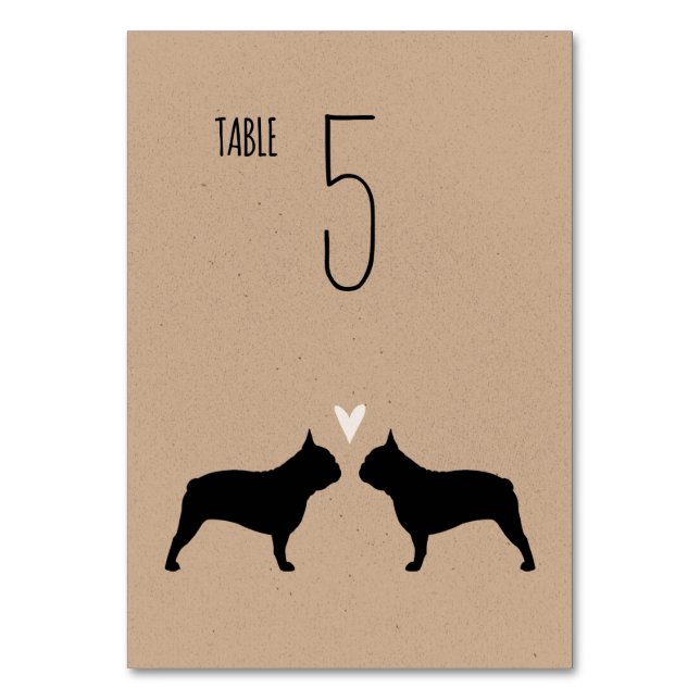 French Bulldog Silhouettes Dogs Wedding Reception Table Number (Front)