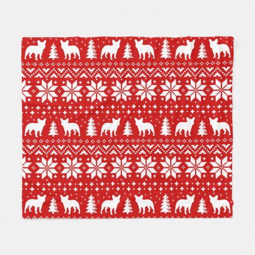 French Bulldog Silhouettes Frenchie Dogs Christmas Fleece Blanket