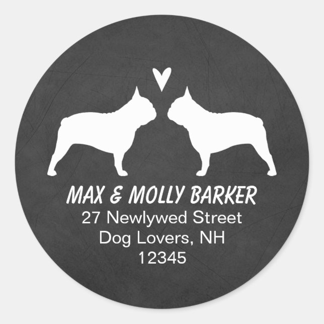 French Bulldog Silhouettes Love Return Address Classic Round Sticker (Front)