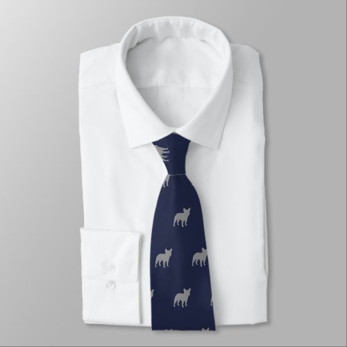 French Bulldog Silhouettes Pattern Blue Tie