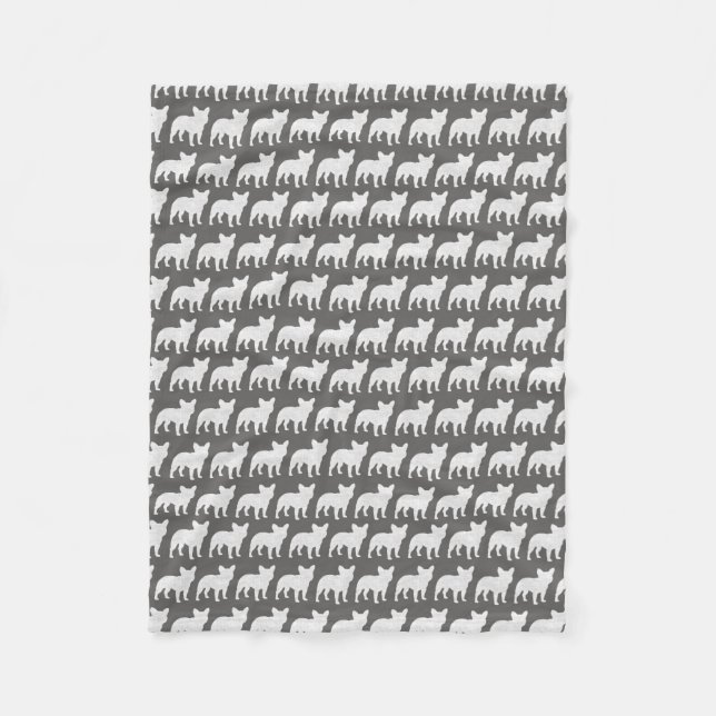 French Bulldog Silhouettes Pattern | Frenchie Dogs Fleece Blanket (Front)