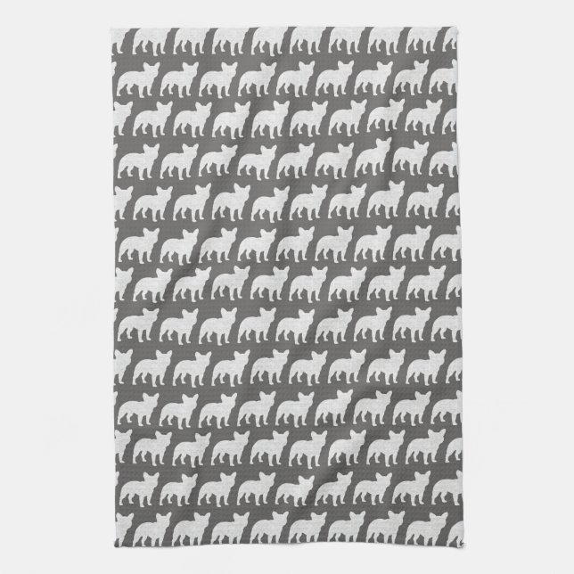 French Bulldog Silhouettes Pattern Kitchen Towel (Vertical)