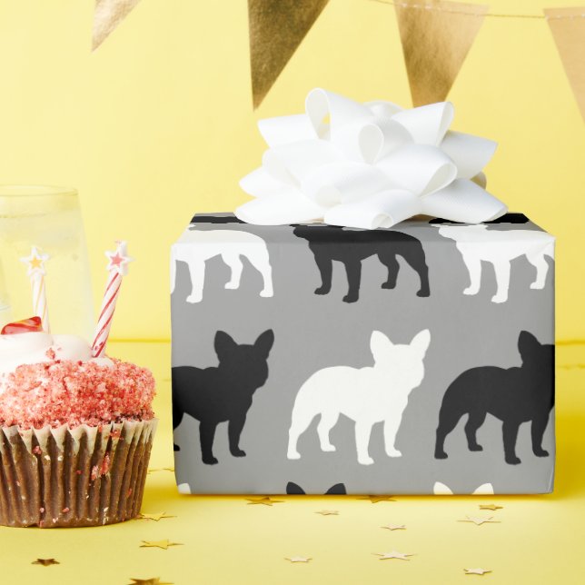 French Bulldog Silhouettes Pattern Wrapping Paper (Birthday Party)