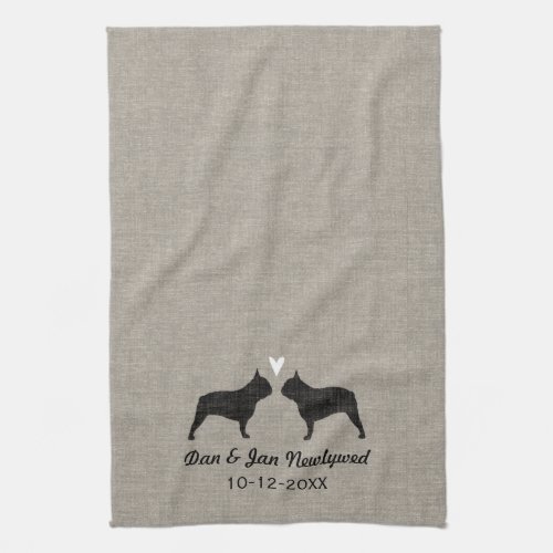 French Bulldog Silhouettes with Heart and Text Towel