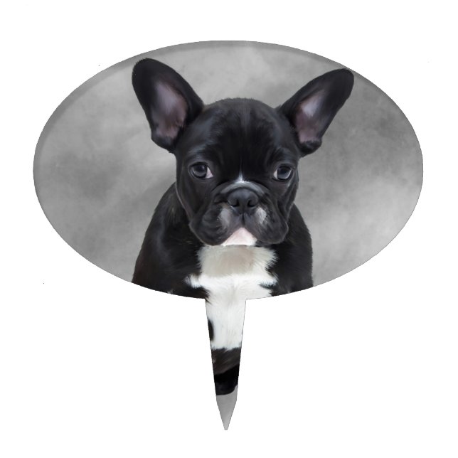 French Bulldog Sitting Watercolor Oil Painting Cake Topper (Front)