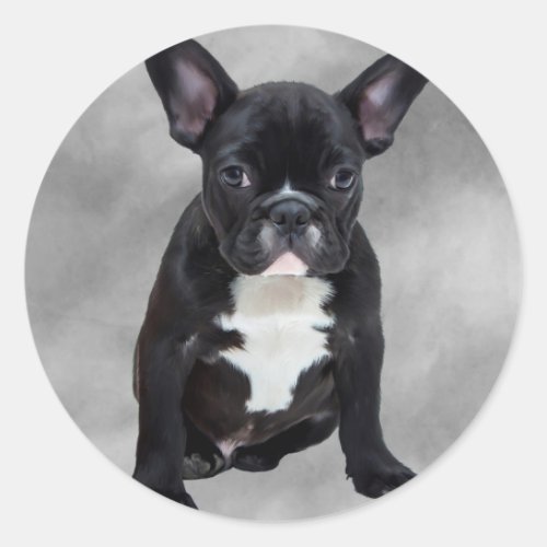 French Bulldog Sitting Watercolor Oil Painting Classic Round Sticker