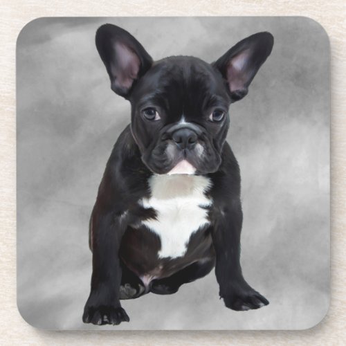 French Bulldog Sitting Watercolor Oil Painting Drink Coaster