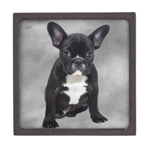 French Bulldog Sitting Watercolor Oil Painting Keepsake Box