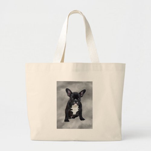 French Bulldog Sitting Watercolor Oil Painting Large Tote Bag