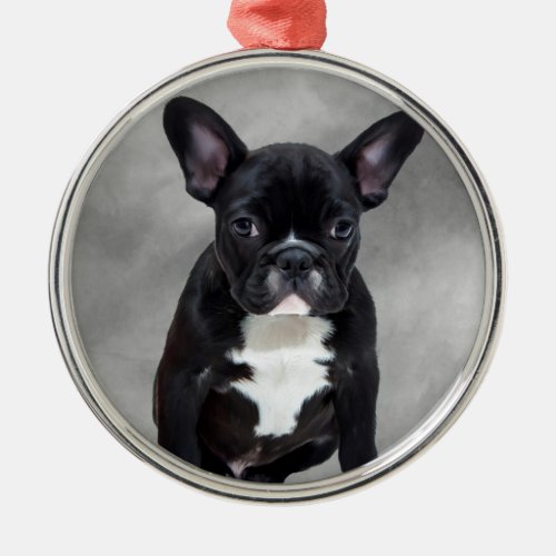 French Bulldog Sitting Watercolor Oil Painting Metal Ornament