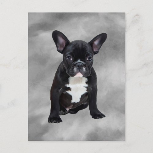 French Bulldog Sitting Watercolor Oil Painting Postcard