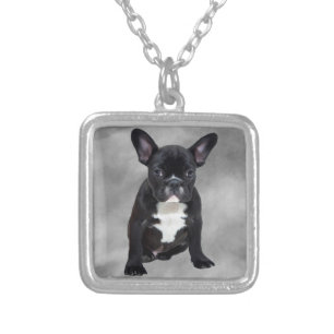 French Bulldog Sitting Watercolor Oil Painting Silver Plated Necklace