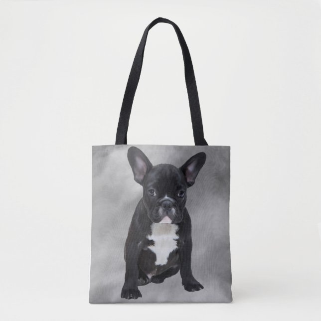 French Bulldog Sitting Watercolor Oil Painting Tote Bag (Front)