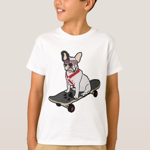French Bulldog Skateboarding wsunglasses KidsTee T_Shirt