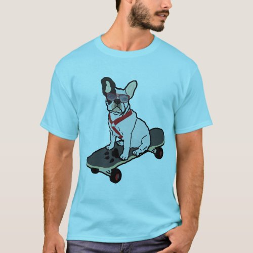 French Bulldog Skateboarding wsunglasses Tee