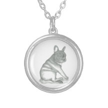 French Bulldog sketch round necklace