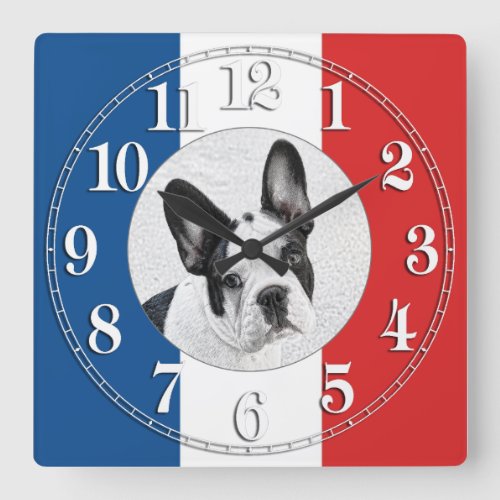 French Bulldog Sketch Square Wall Clock