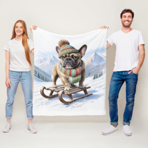 French Bulldog sled ride Bulldog Fleece Blanket