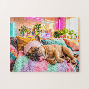 French Bulldog Sleeping with Eye Mask Jigsaw Puzzle