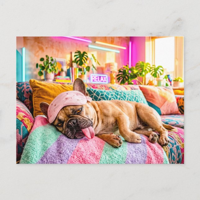 French Bulldog Sleeping with Eye Mask Postcard (Front)