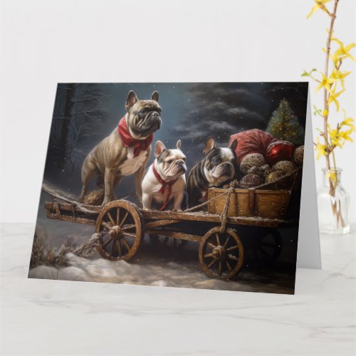 French Bulldog Snowy Sleigh Christmas Decor Card