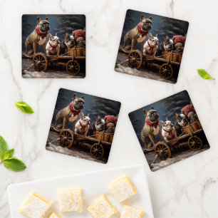 French Bulldog Snowy Sleigh Christmas Decor Coaster Set