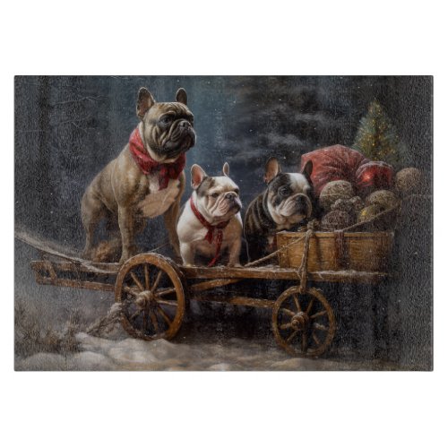 French Bulldog Snowy Sleigh Christmas Decor Cutting Board