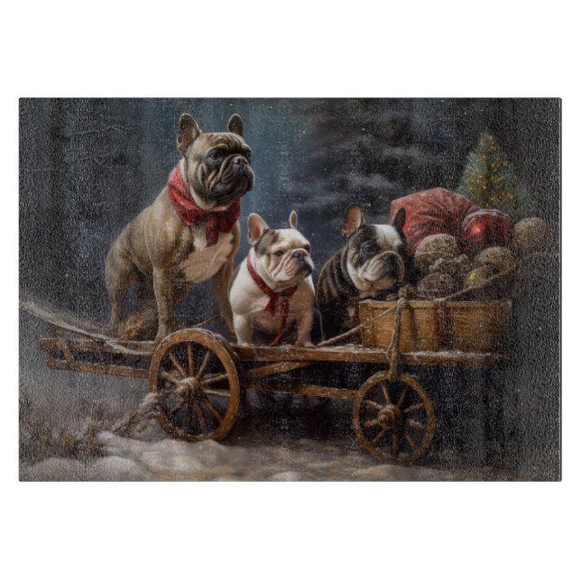 French Bulldog Snowy Sleigh Christmas Decor Cutting Board (Front)