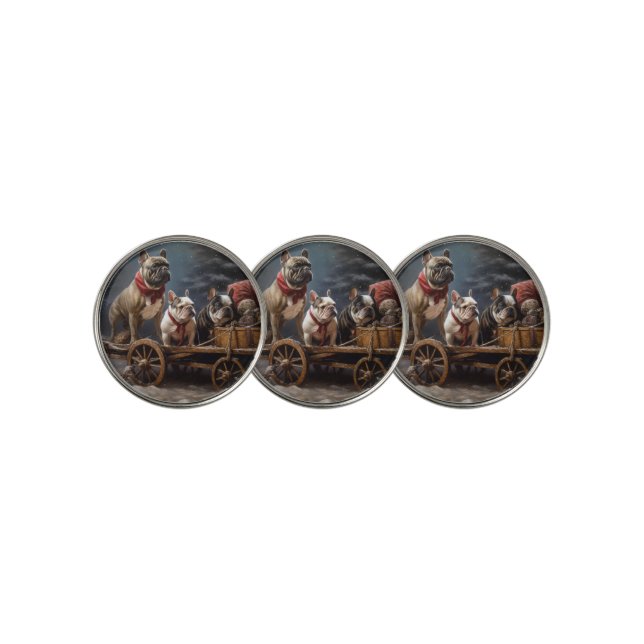 French Bulldog Snowy Sleigh Christmas Decor Golf Ball Marker (3 Up)
