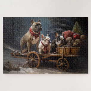 French Bulldog Snowy Sleigh Christmas Decor Jigsaw Puzzle