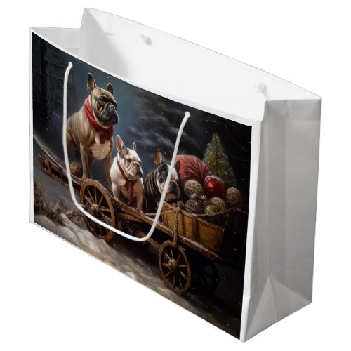 French Bulldog Snowy Sleigh Christmas Decor Large Gift Bag