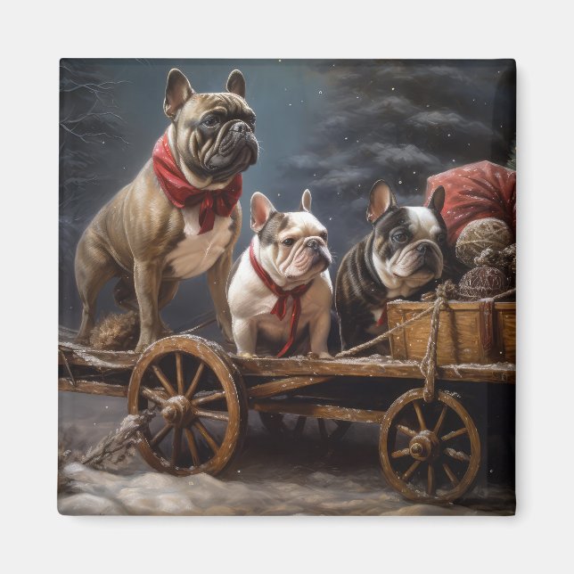 French Bulldog Snowy Sleigh Christmas Decor Magnet (Front)