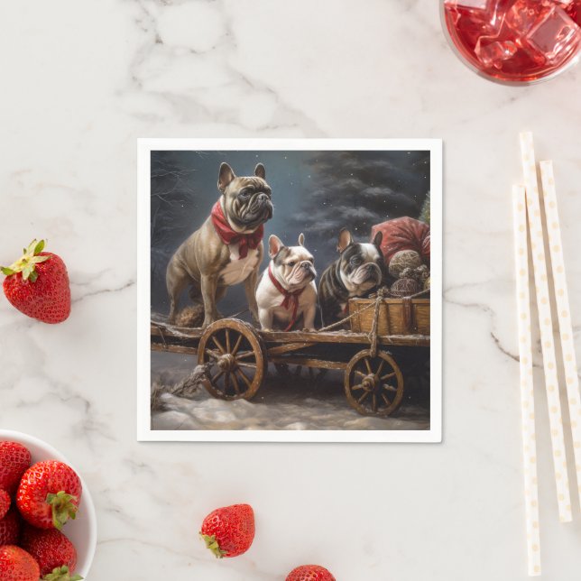 French Bulldog Snowy Sleigh Christmas Decor Napkins (Insitu)