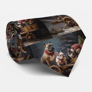 French Bulldog Snowy Sleigh Christmas Decor Neck Tie