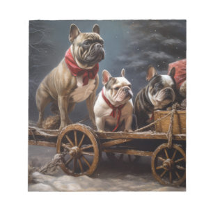 French Bulldog Snowy Sleigh Christmas Decor Notepad