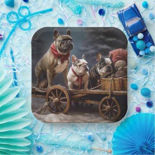 French Bulldog Snowy Sleigh Christmas Decor Paper Plates