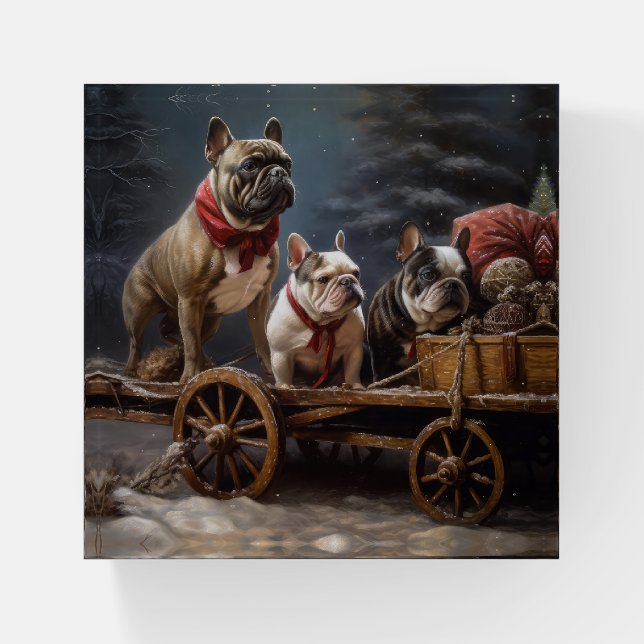 French Bulldog Snowy Sleigh Christmas Decor Paperweight (Front)