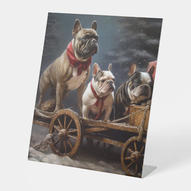 French Bulldog Snowy Sleigh Christmas Decor Pedestal Sign (Front)