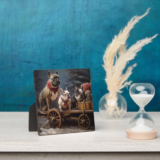 French Bulldog Snowy Sleigh Christmas Decor Plaque (Insitu)