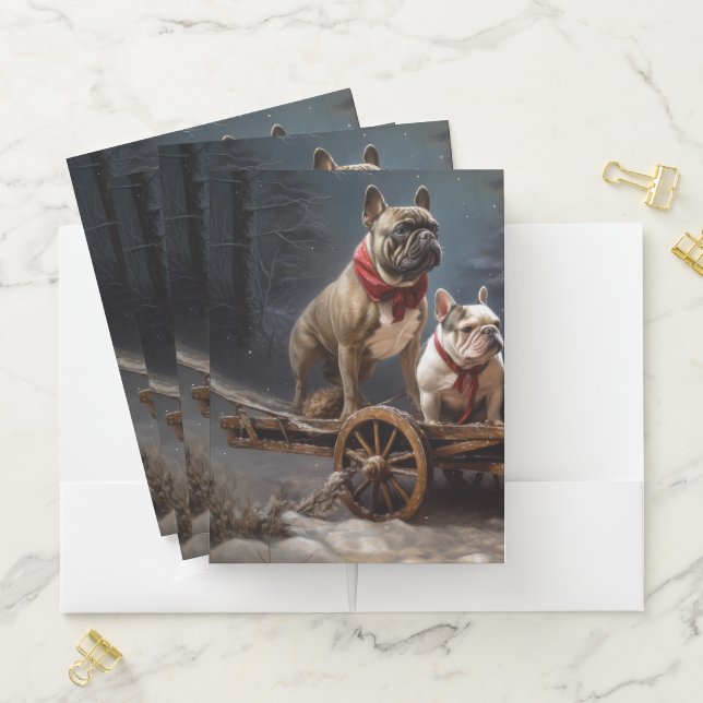 French Bulldog Snowy Sleigh Christmas Decor Pocket Folder (In Situ)