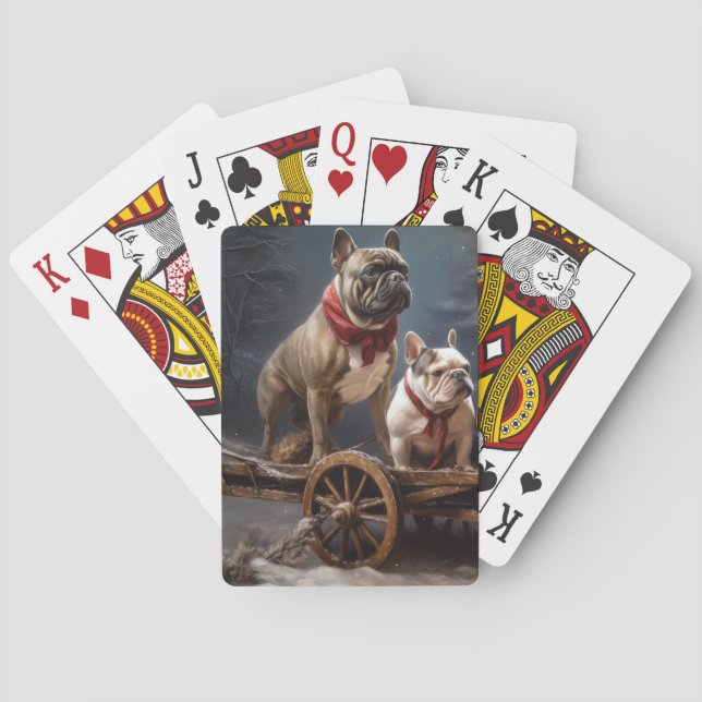French Bulldog Snowy Sleigh Christmas Decor Poker Cards (Back)