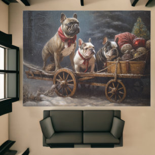 French Bulldog Snowy Sleigh Christmas Decor Rug