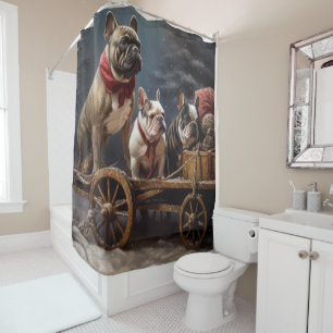 French Bulldog Snowy Sleigh Christmas Decor Shower Curtain