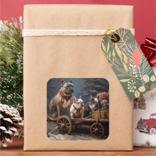 French Bulldog Snowy Sleigh Christmas Decor Square Sticker