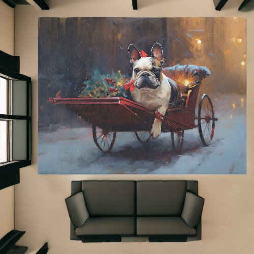 French Bulldog Snowy Sleigh Ride Christmas Decor Rug