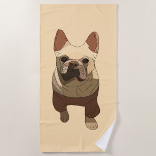 French Bulldog, Soft Peach Beach Towel