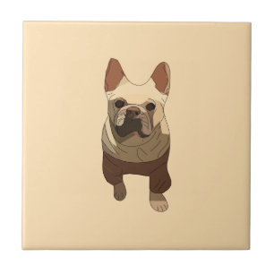 French Bulldog, Soft Peach Ceramic Tile
