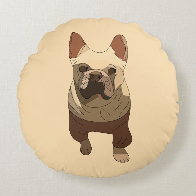 French Bulldog, Soft Peach Round Pillow (Front)